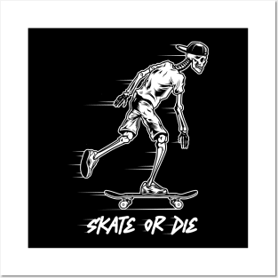 Halloween Skateboard Skate or Die Bones Horror - Funny Skull Vintage Skeleton Skater Posters and Art